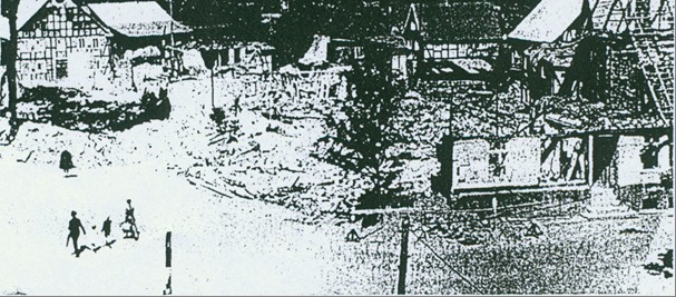 Beim Bombenangriff vom 22. Februar 1945 zerstörter Bereich zwischen Hundemstraße und Gartenstraße im Ortskern von Altenhundem.  Foto: Michael Gehrig. Altenhundem