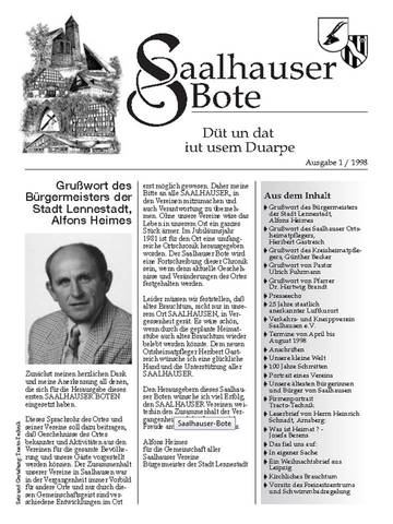Titelseite der ersten Ausgabe des Saalhauser Boten, Nr. 1/1998