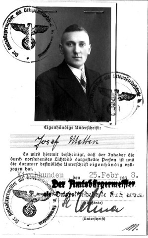 Personalausweis Josef Metten vom 25. Februar 1938