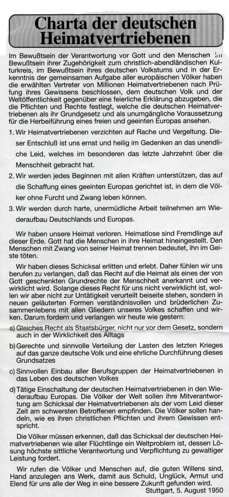 Charta der deutschen Heimatvertriebenen