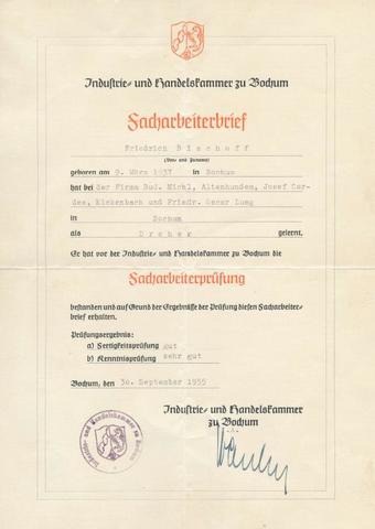 Facharbeiterbrief anno 1955